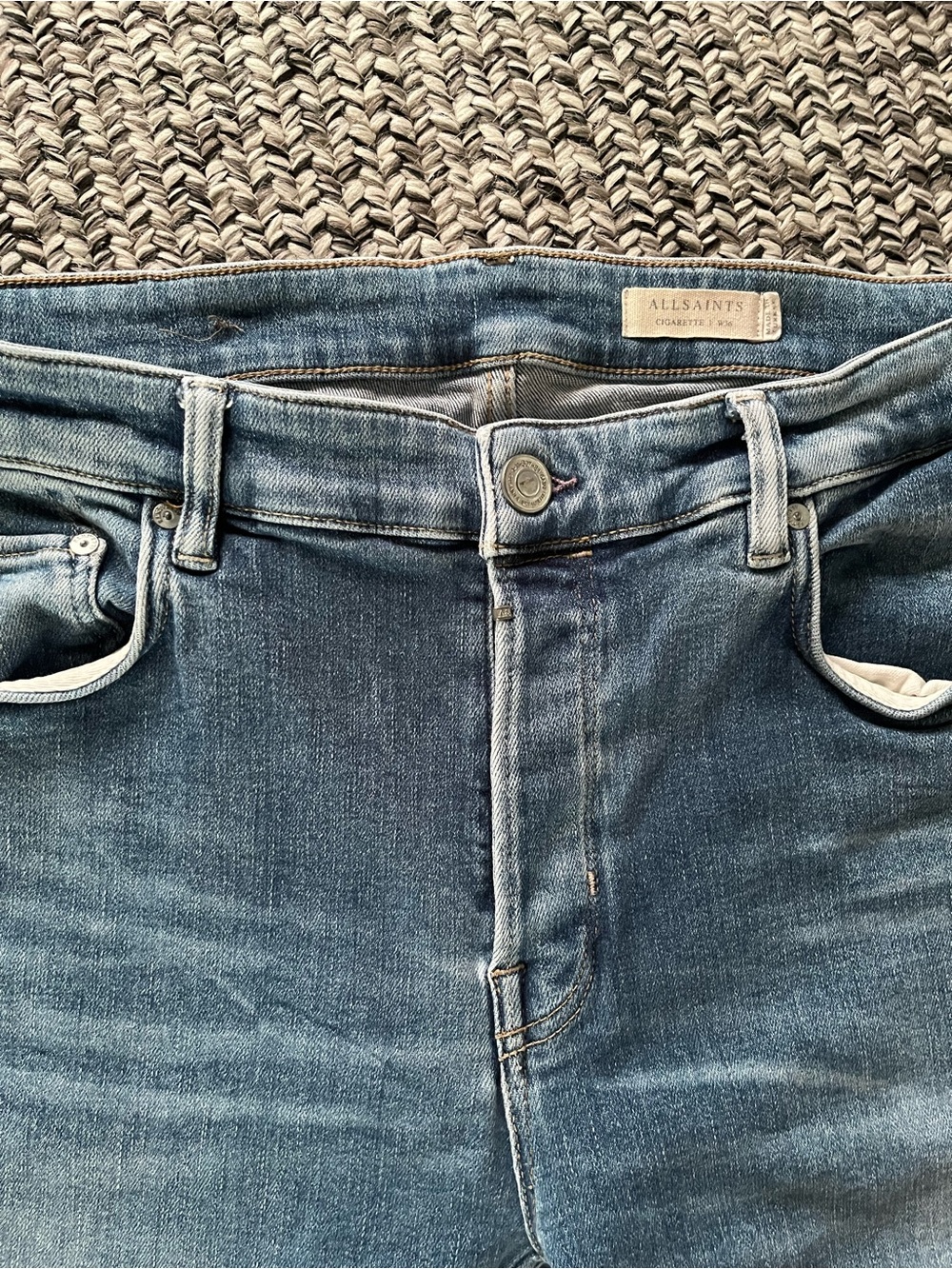 AllSaints Cigarette Slim light wash blue Jeans men’s 36” stretch denim - Picture 4 of 10